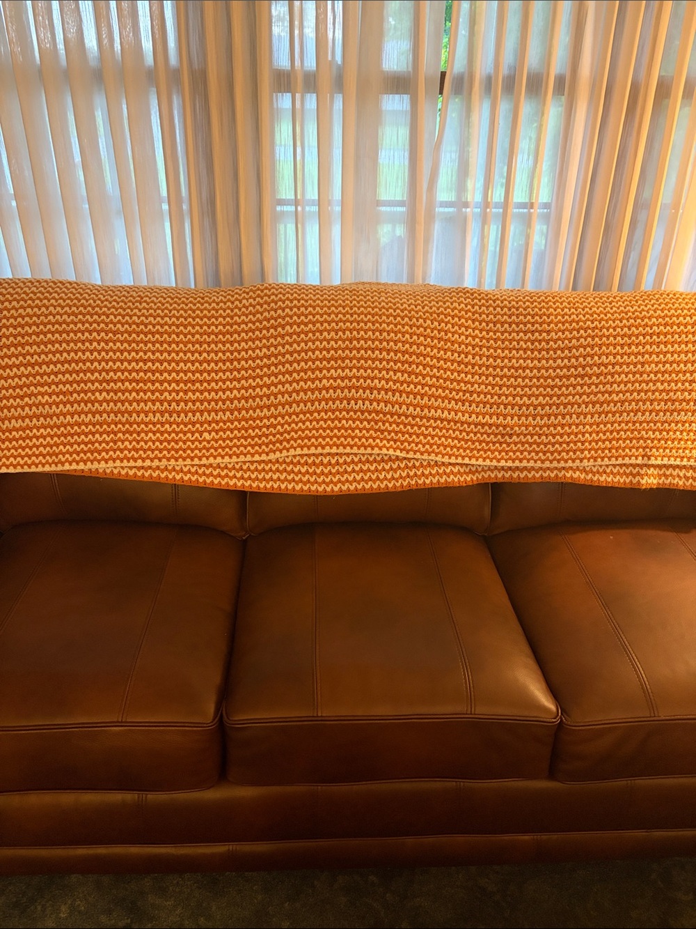 Handmade Orange and White Afghan Blanket. 91x50